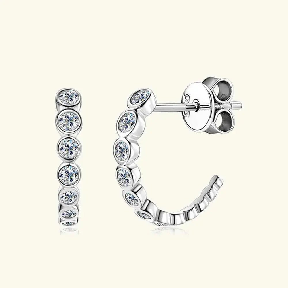 Inlaid Moissanite 925 Sterling Silver C - Hoop Earrings - SmileBen