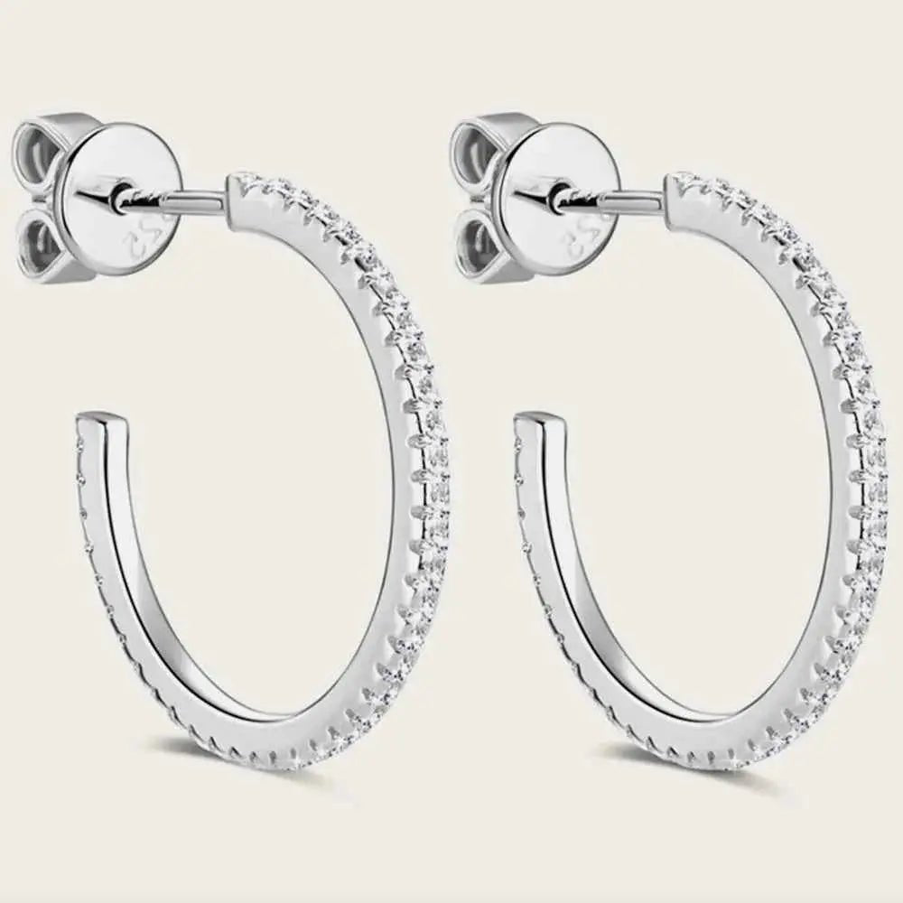 Inlaid Moissanite 925 Sterling Silver C - Hoop Earrings - SmileBen