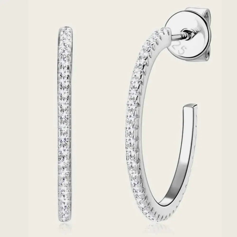 Inlaid Moissanite 925 Sterling Silver C - Hoop Earrings - SmileBen