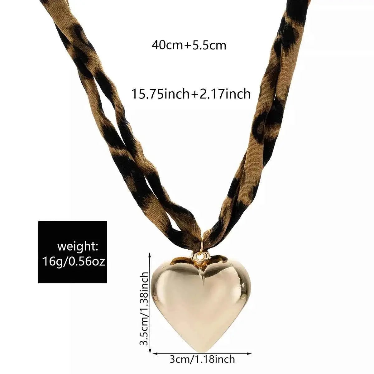 Leopard Print Choker with Golden Heart Pendant Necklace - SmileBen