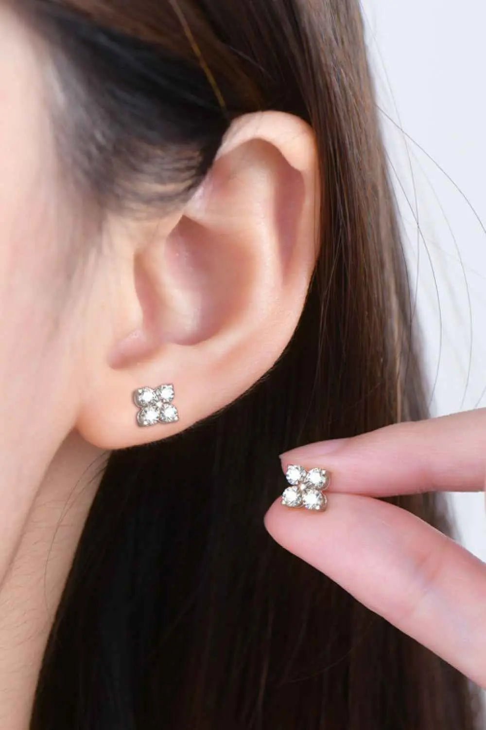 Moissanite 925 Sterling Silver Four - Leaf Clover Shape Earrings - SmileBen
