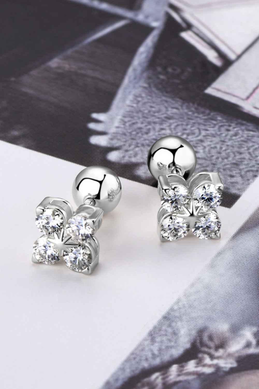 Moissanite 925 Sterling Silver Four - Leaf Clover Shape Earrings - SmileBen