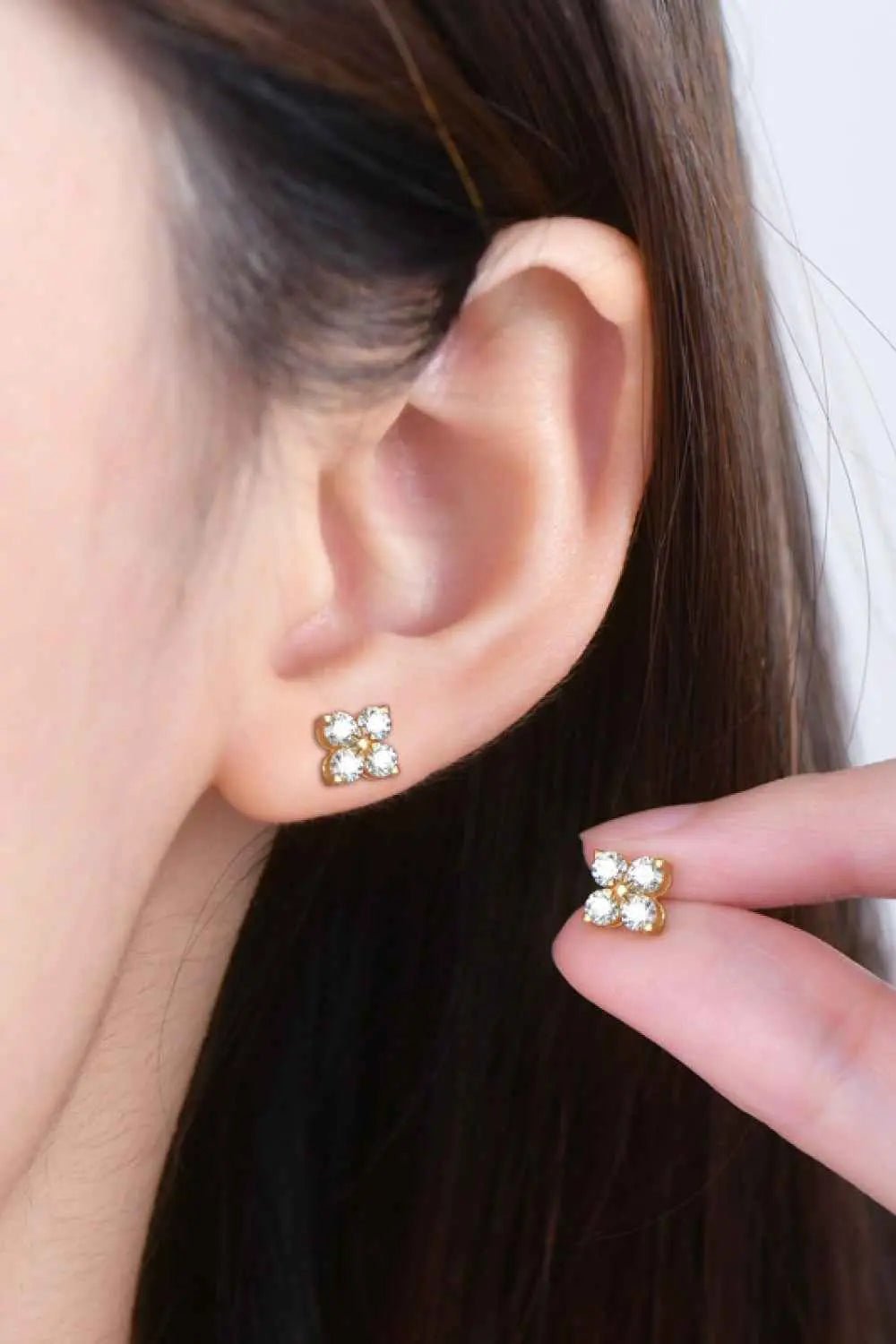 Moissanite 925 Sterling Silver Four - Leaf Clover Shape Earrings - SmileBen