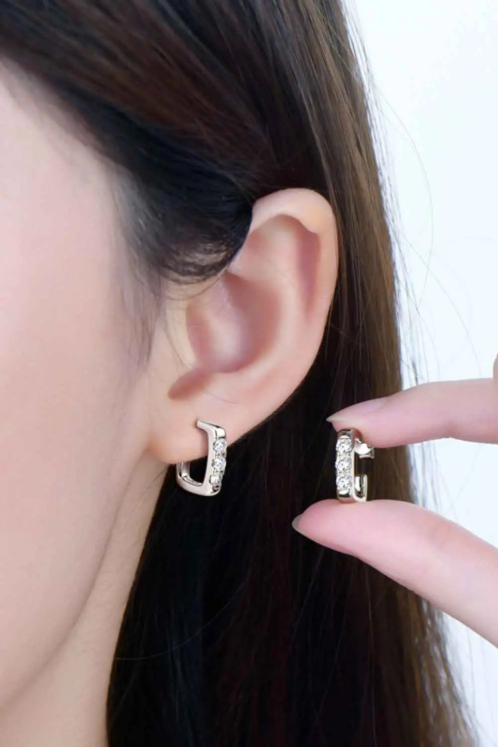 Moissanite 925 Sterling Silver Geometrical Huggie Earrings - SmileBen