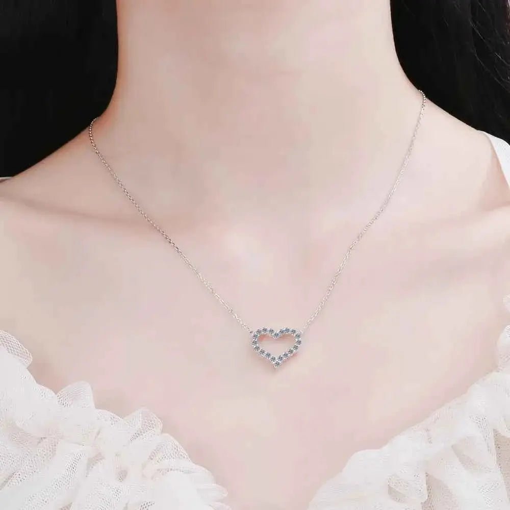 Moissanite 925 Sterling Silver Heart Shape Necklace - SmileBen