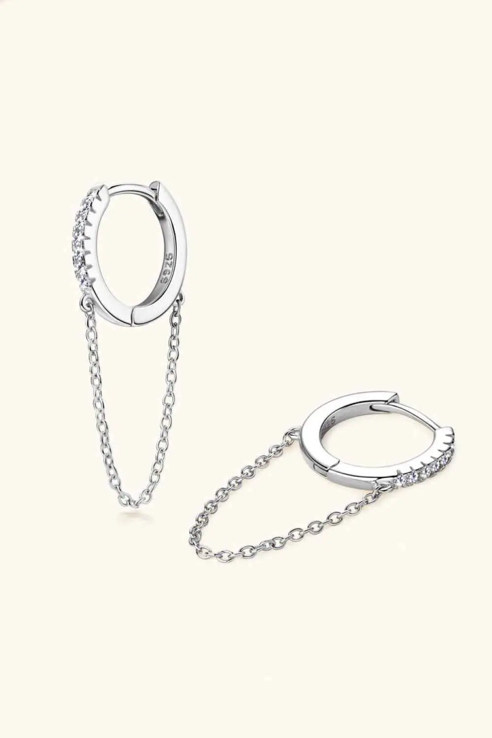 Moissanite 925 Sterling Silver Huggie Earrings with Chain - SmileBen