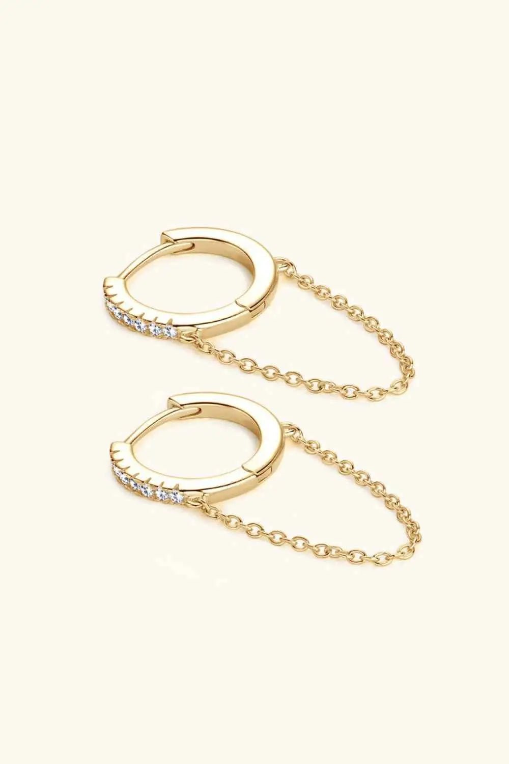 Moissanite 925 Sterling Silver Huggie Earrings with Chain - SmileBen