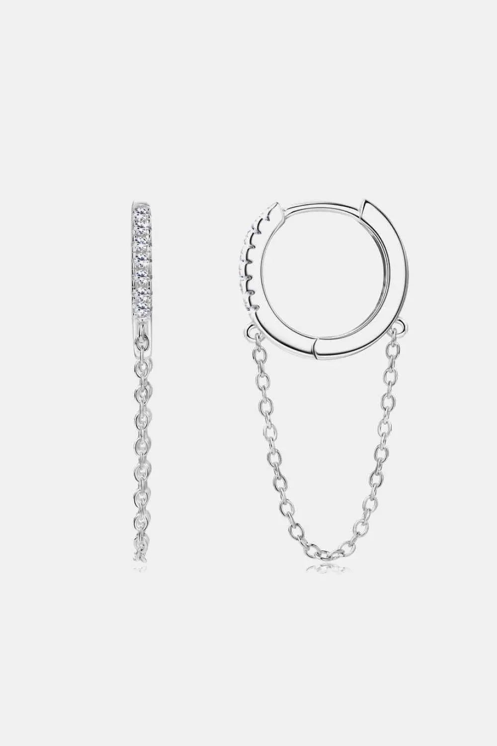 Moissanite 925 Sterling Silver Huggie Earrings with Chain - SmileBen