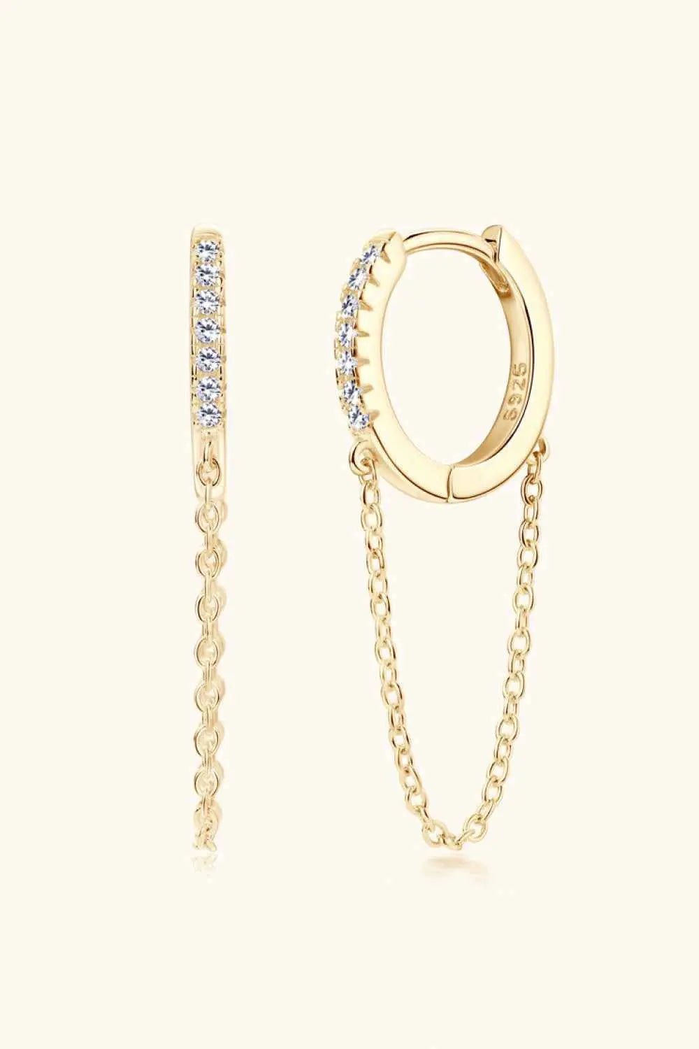 Moissanite 925 Sterling Silver Huggie Earrings with Chain - SmileBen