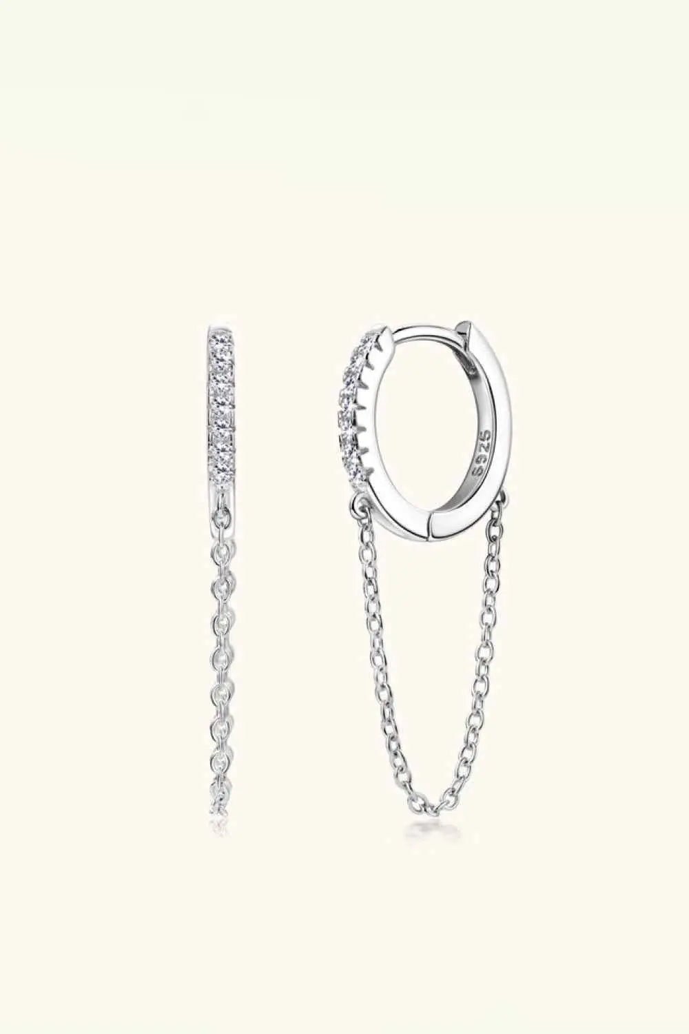 Moissanite 925 Sterling Silver Huggie Earrings with Chain - SmileBen