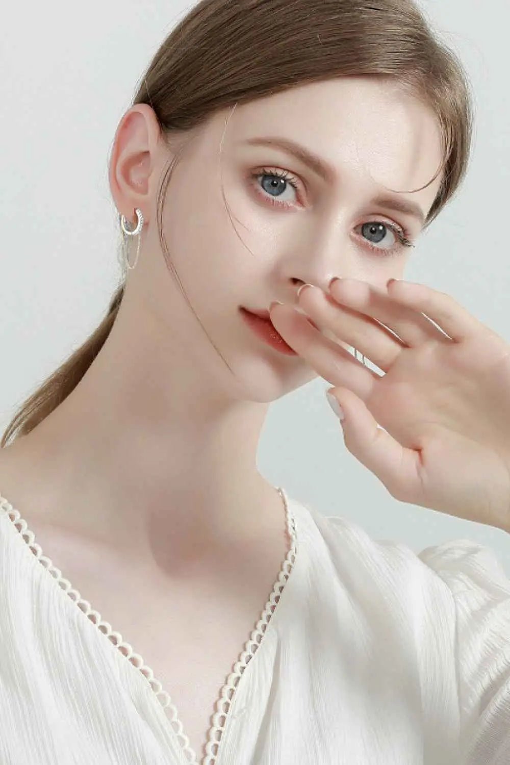 Moissanite 925 Sterling Silver Huggie Earrings with Chain - SmileBen