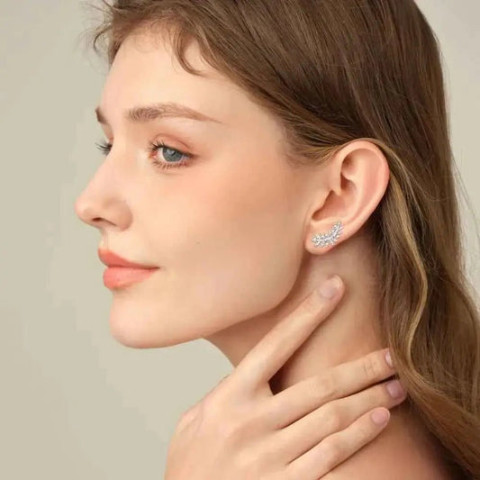 Moissanite 925 Sterling Silver Leaf Shape Stud Earrings - SmileBen