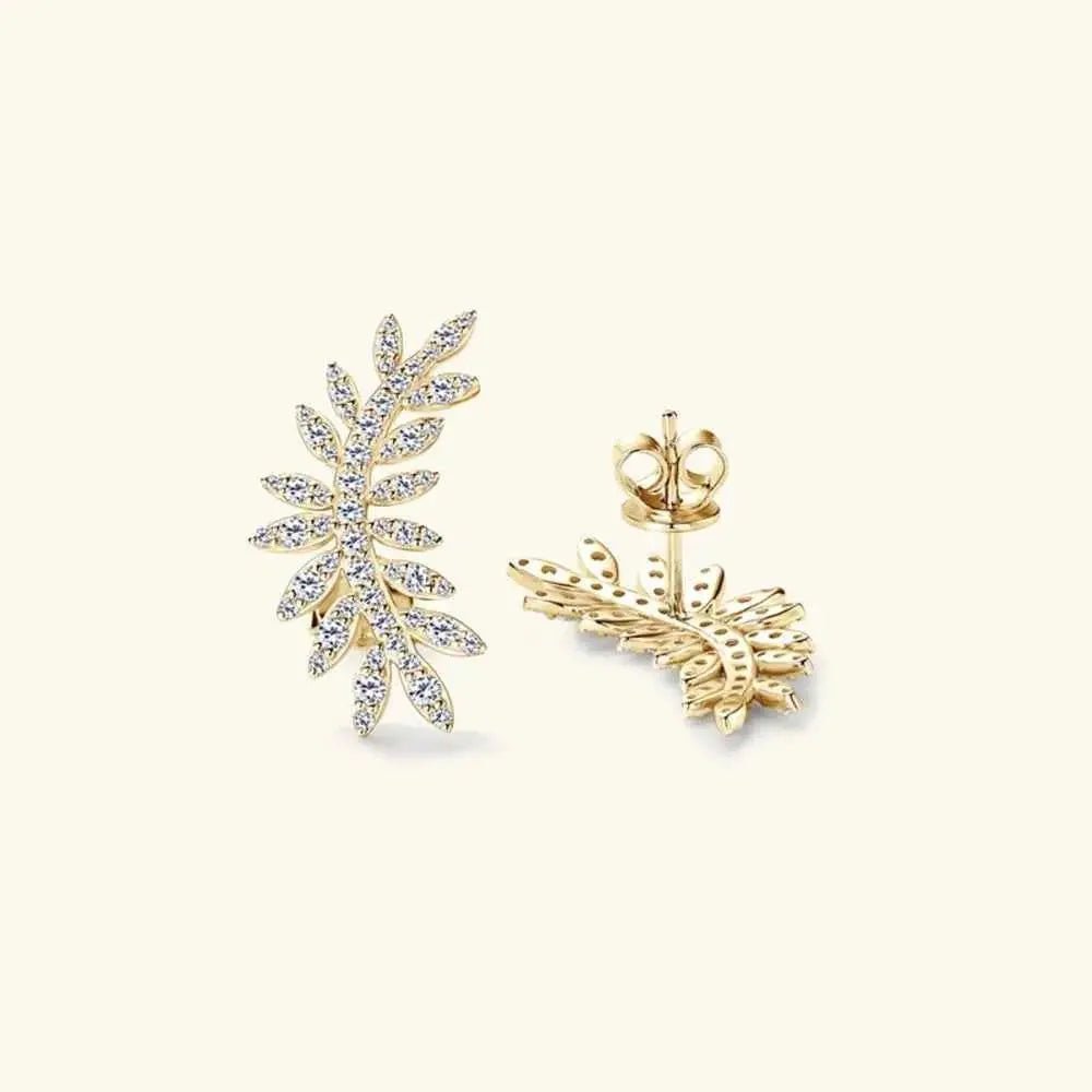 Moissanite 925 Sterling Silver Leaf Shape Stud Earrings - SmileBen