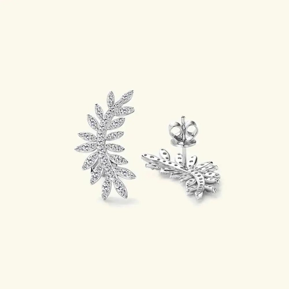 Moissanite 925 Sterling Silver Leaf Shape Stud Earrings - SmileBen