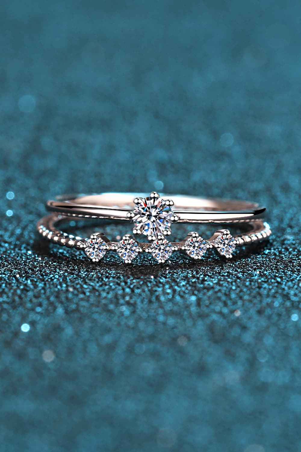 Moissanite 925 Sterling Silver Two - Piece Ring Set - SmileBen