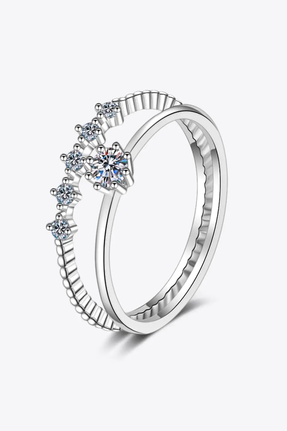 Moissanite 925 Sterling Silver Two - Piece Ring Set - SmileBen