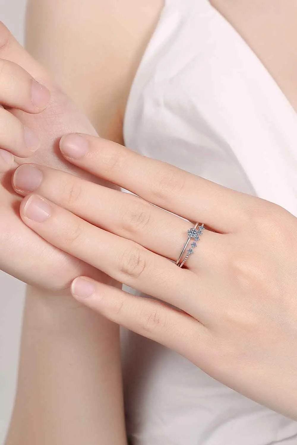 Moissanite 925 Sterling Silver Two - Piece Ring Set - SmileBen
