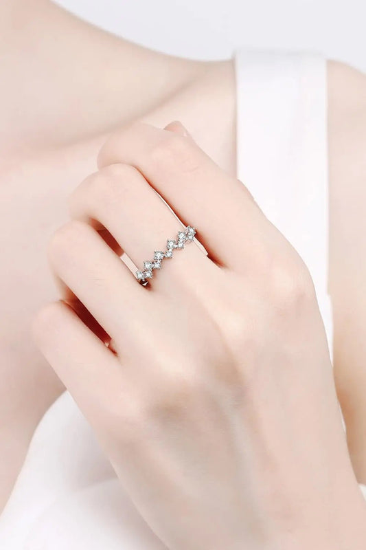 Moissanite Rhodium - Plated Half - Eternity Ring - SmileBen
