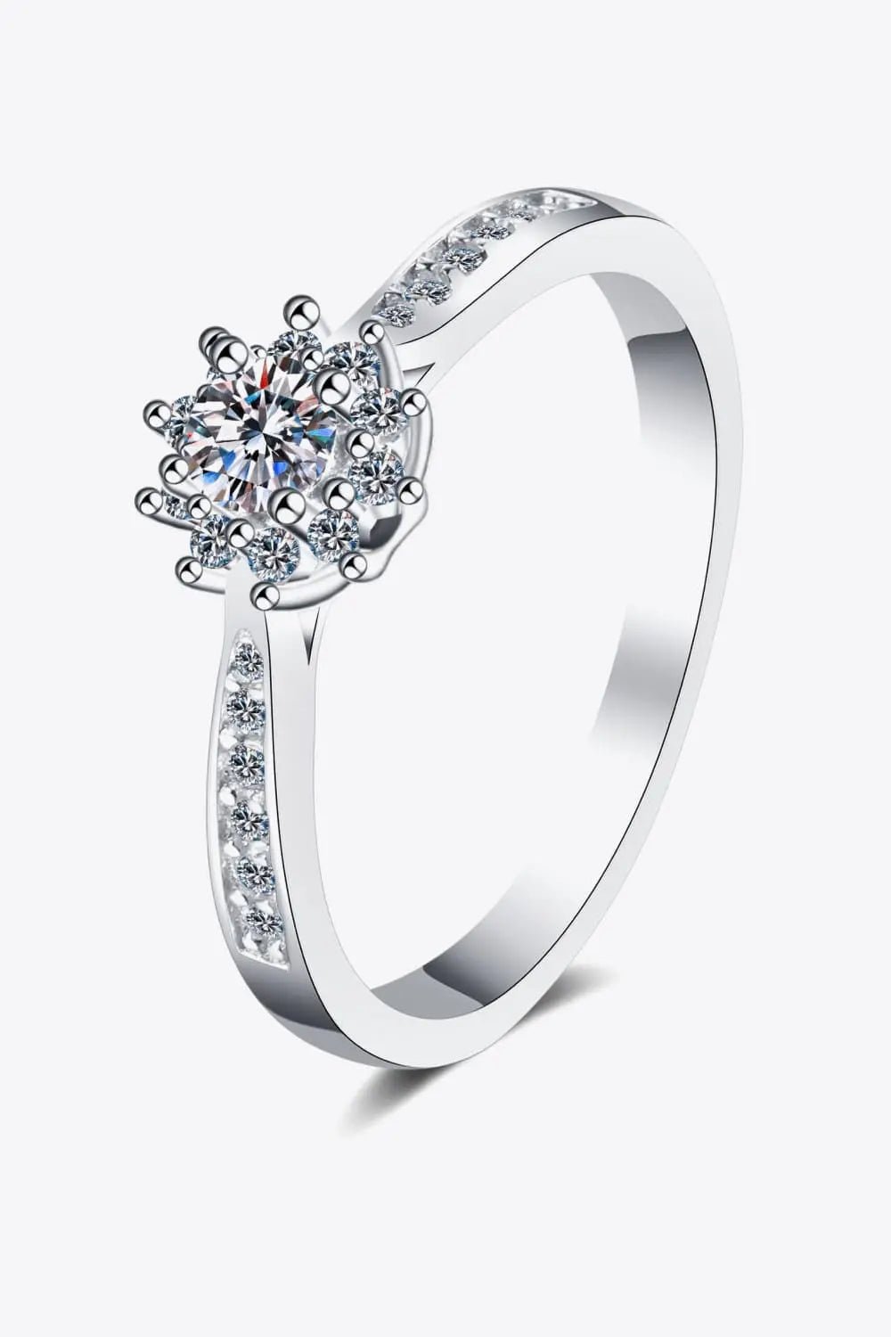 Moissanite Rhodium - Plated Snowflake Ring - SmileBen