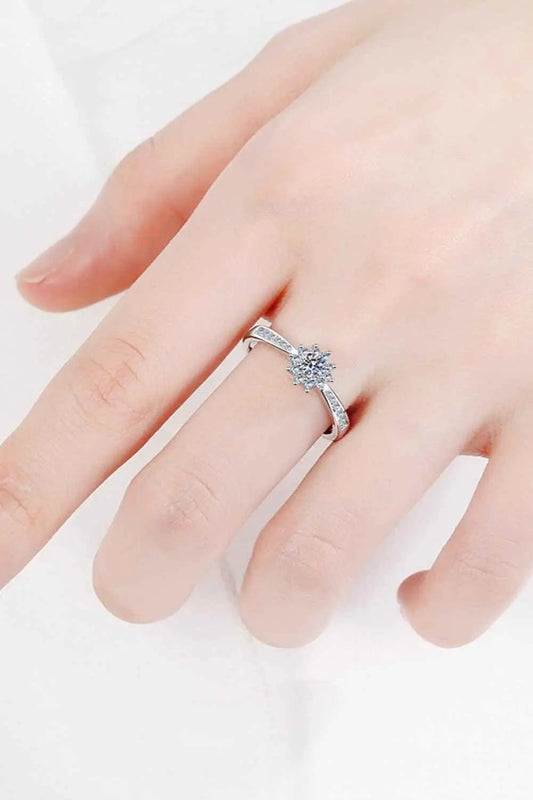 Moissanite Rhodium - Plated Snowflake Ring - SmileBen