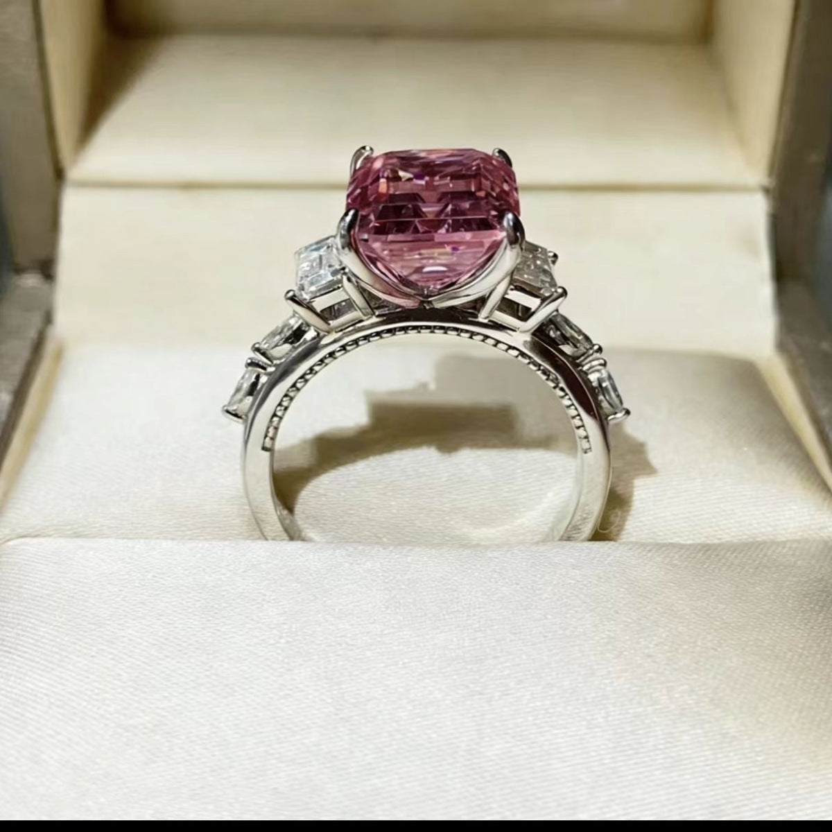 Moissanite Ring 5 Carat Platinum Plated 925 Sterling Silver - SmileBen
