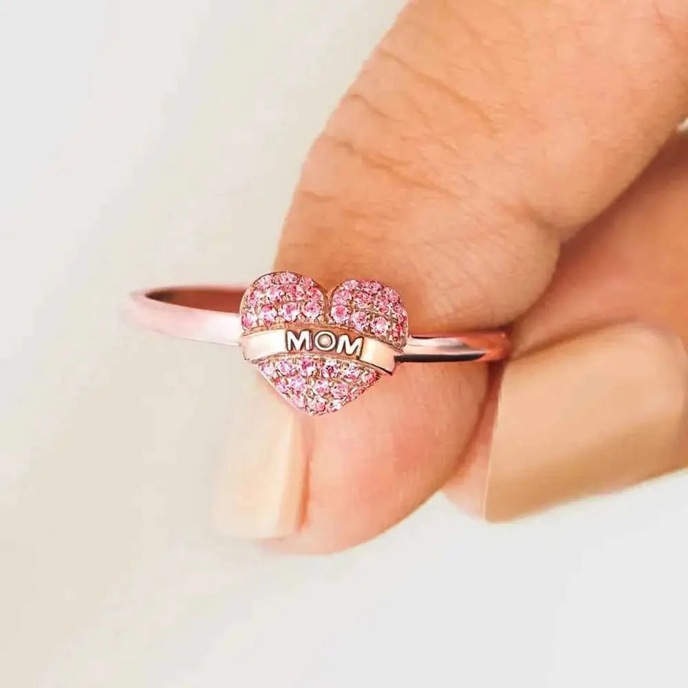 MOM Heart Shape 925 Sterling Silver Engraved Ring - SmileBen