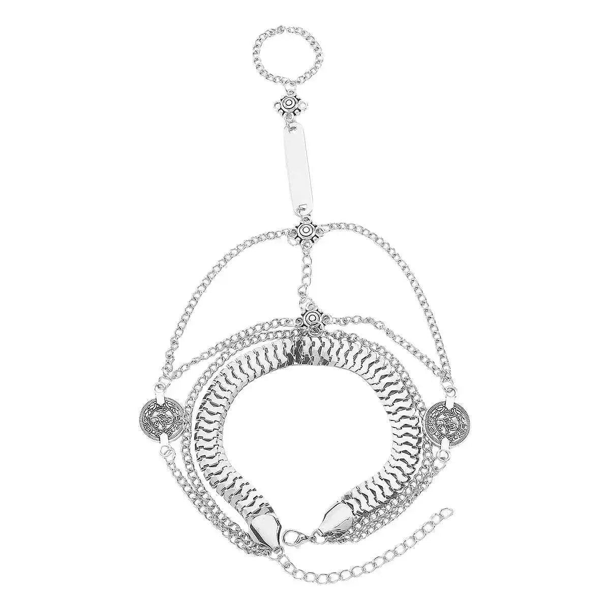 Multi Layered Chain Bracelet with Finger Ring - SmileBen