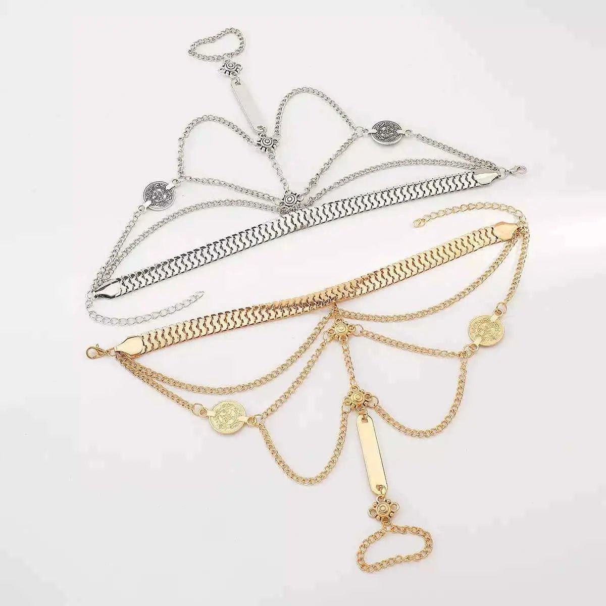 Multi Layered Chain Bracelet with Finger Ring - SmileBen