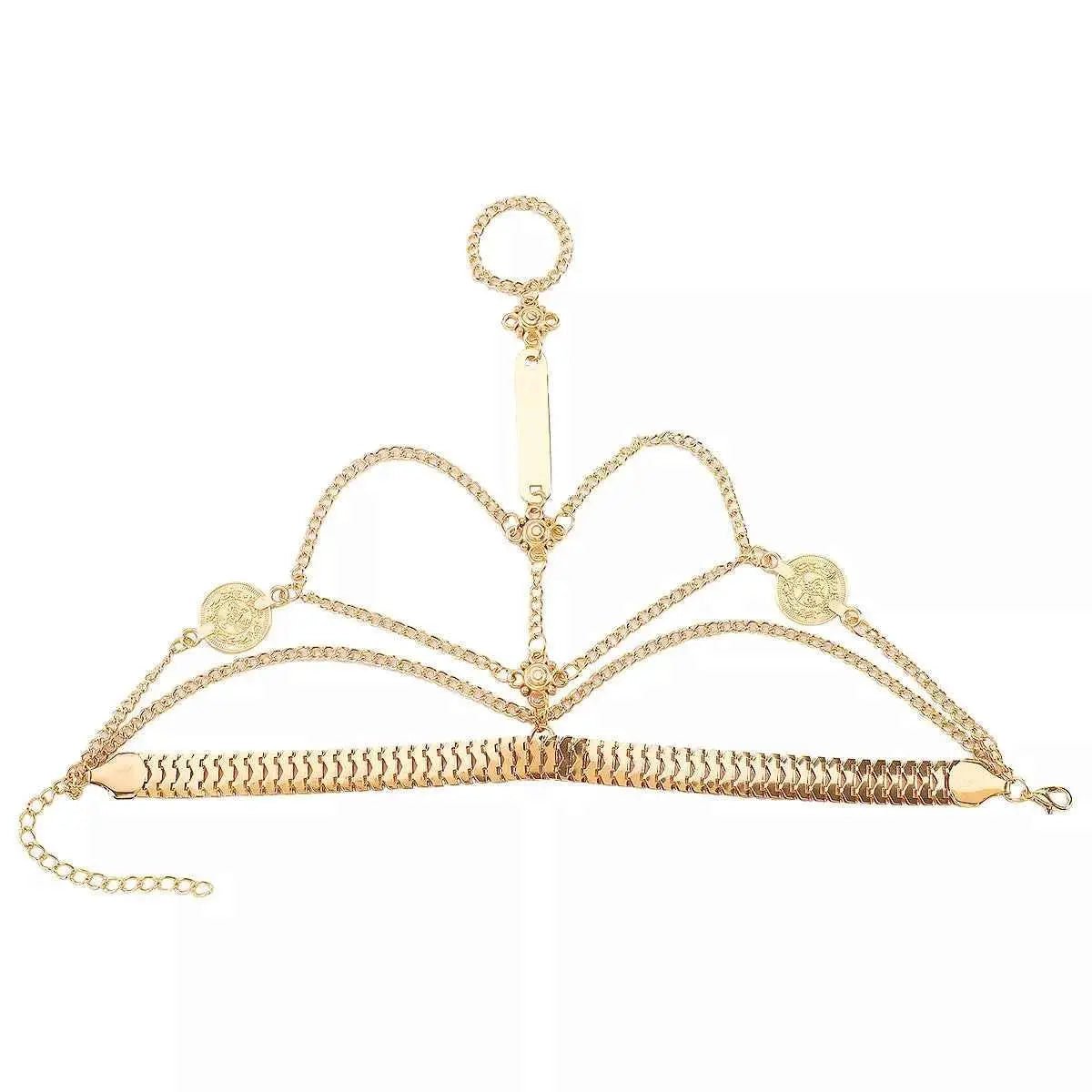 Multi Layered Chain Bracelet with Finger Ring - SmileBen