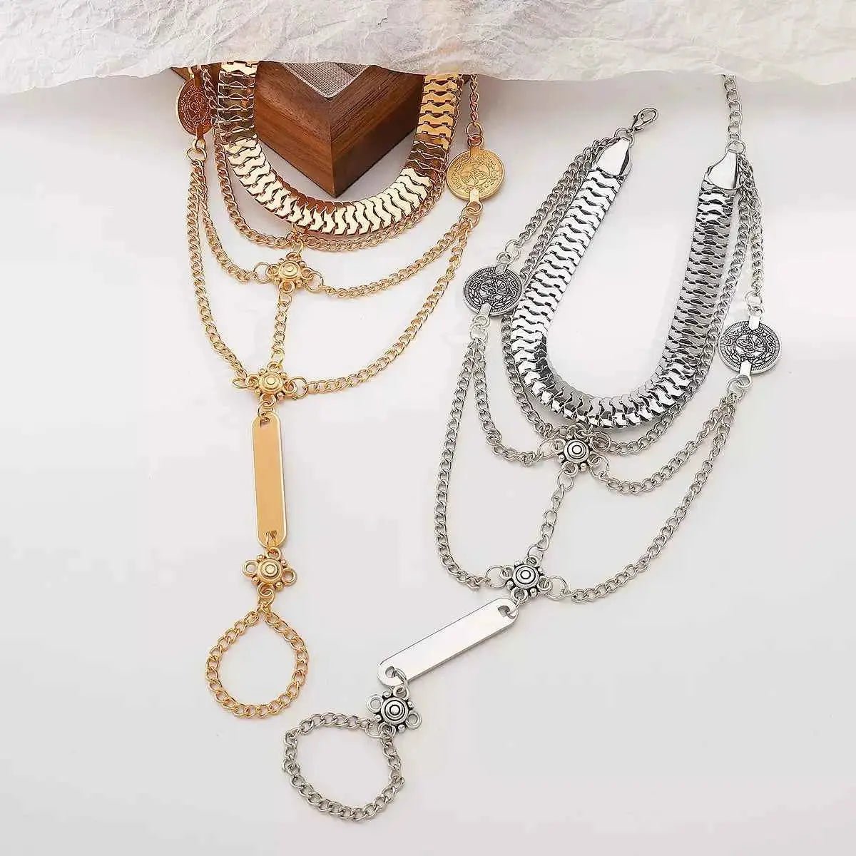 Multi Layered Chain Bracelet with Finger Ring - SmileBen