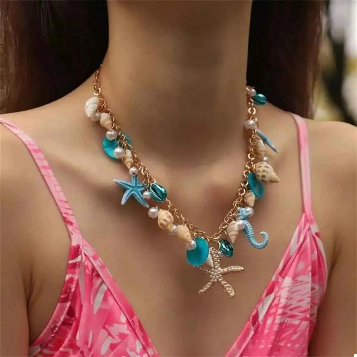 Ocean Charm Shell Starfish Statement Necklace - SmileBen