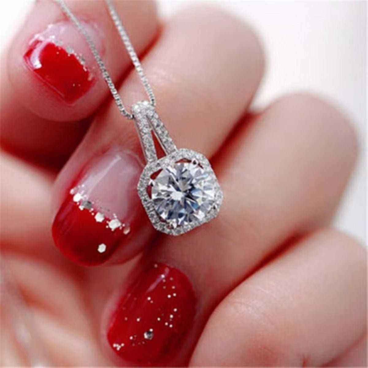 One Carat Moissanite Pendant Necklace In 925 Sterling Silver With Box - SmileBen