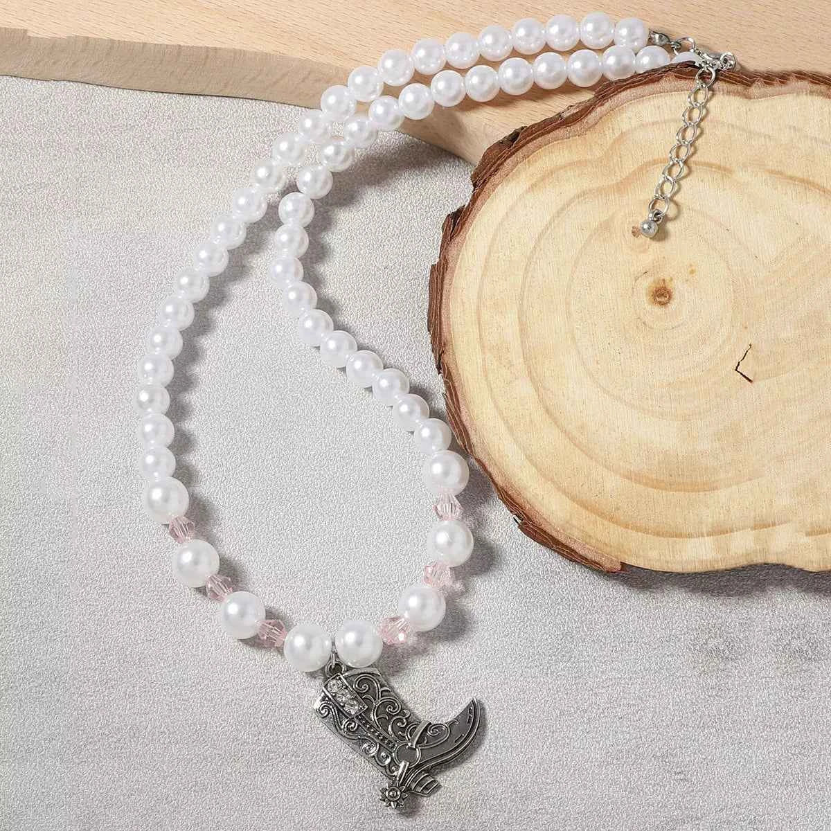 Pearl Beaded Cowboy Boot Necklace - SmileBen