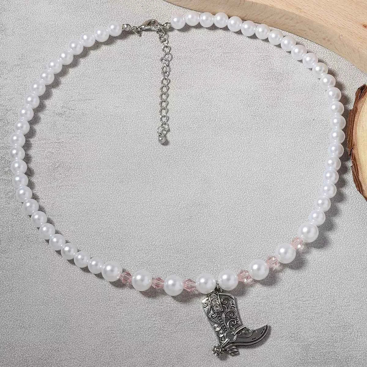 Pearl Beaded Cowboy Boot Necklace - SmileBen