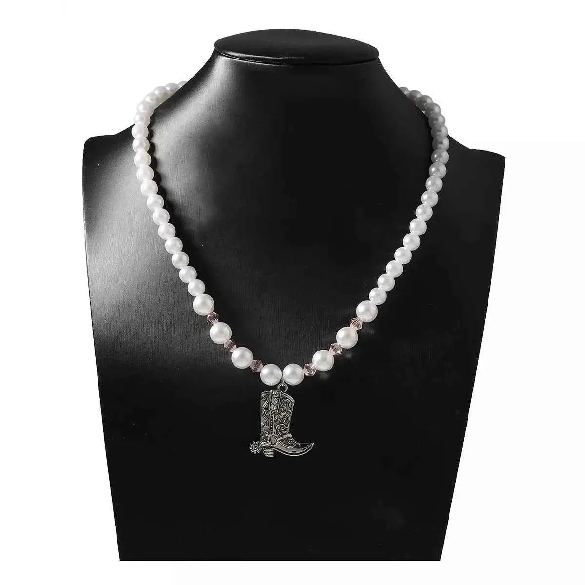 Pearl Beaded Cowboy Boot Necklace - SmileBen