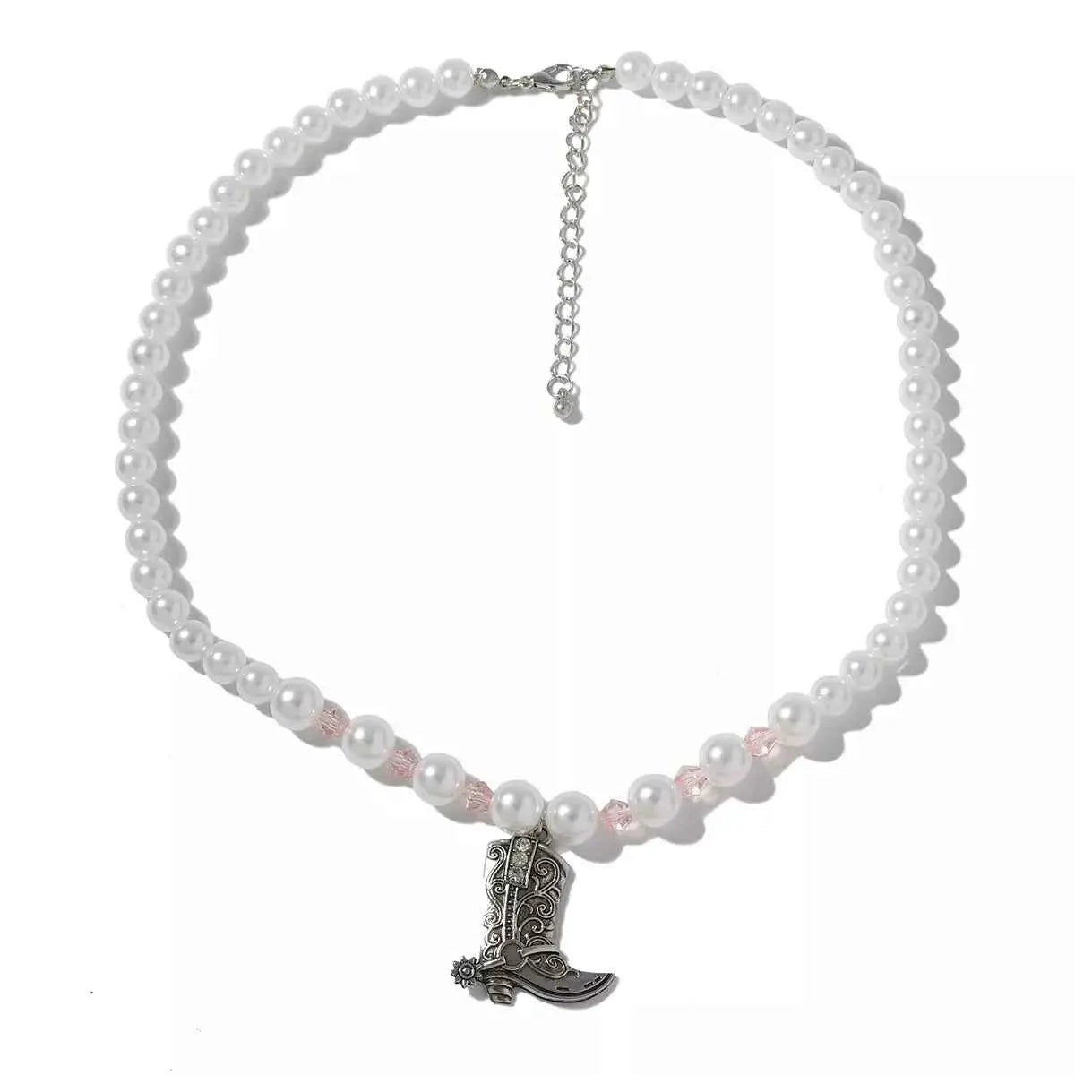 Pearl Beaded Cowboy Boot Necklace - SmileBen