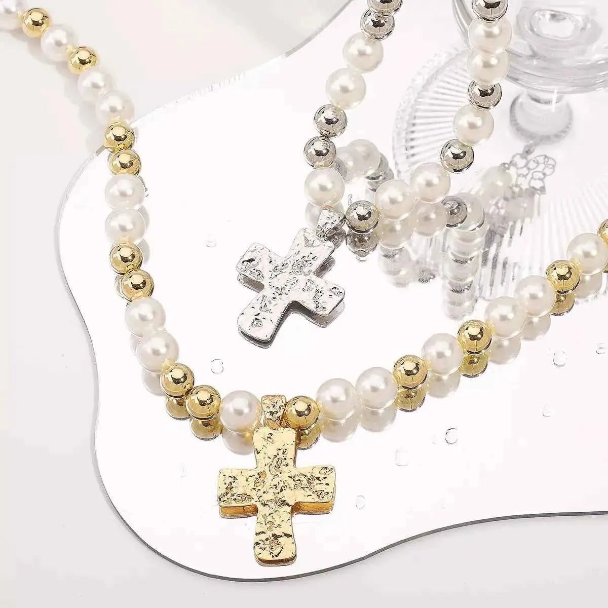 Pearl & Cross Pendant Necklace - SmileBen