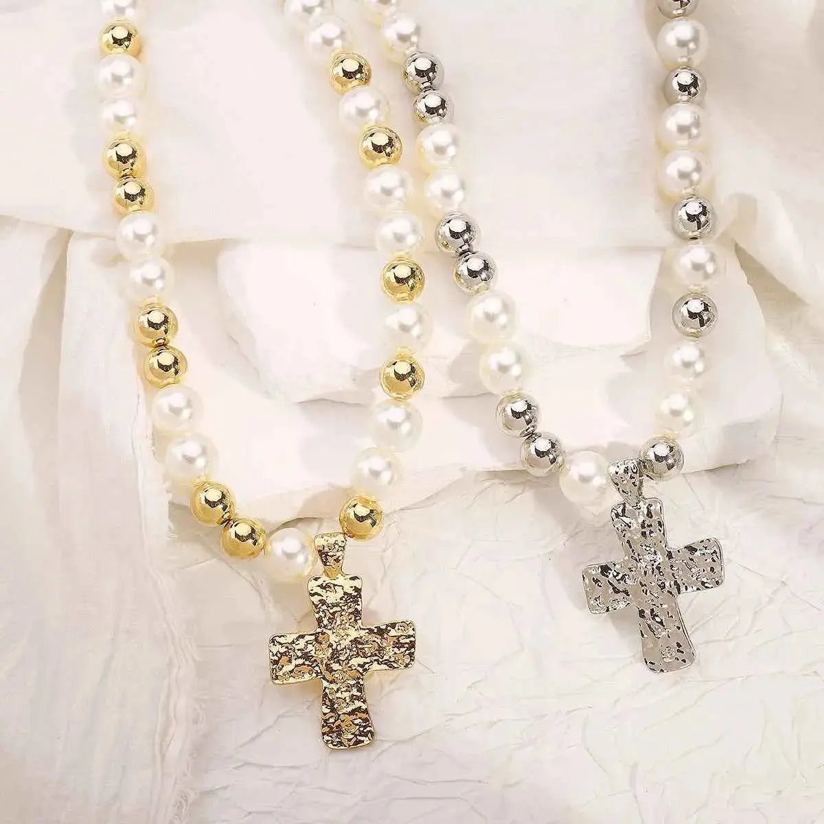 Pearl & Cross Pendant Necklace - SmileBen