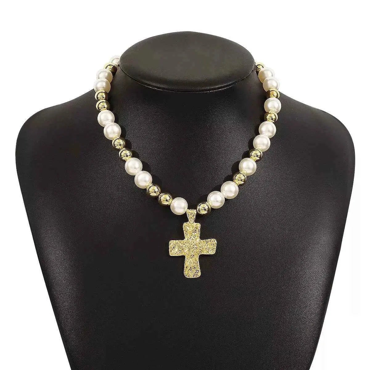 Pearl & Cross Pendant Necklace - SmileBen