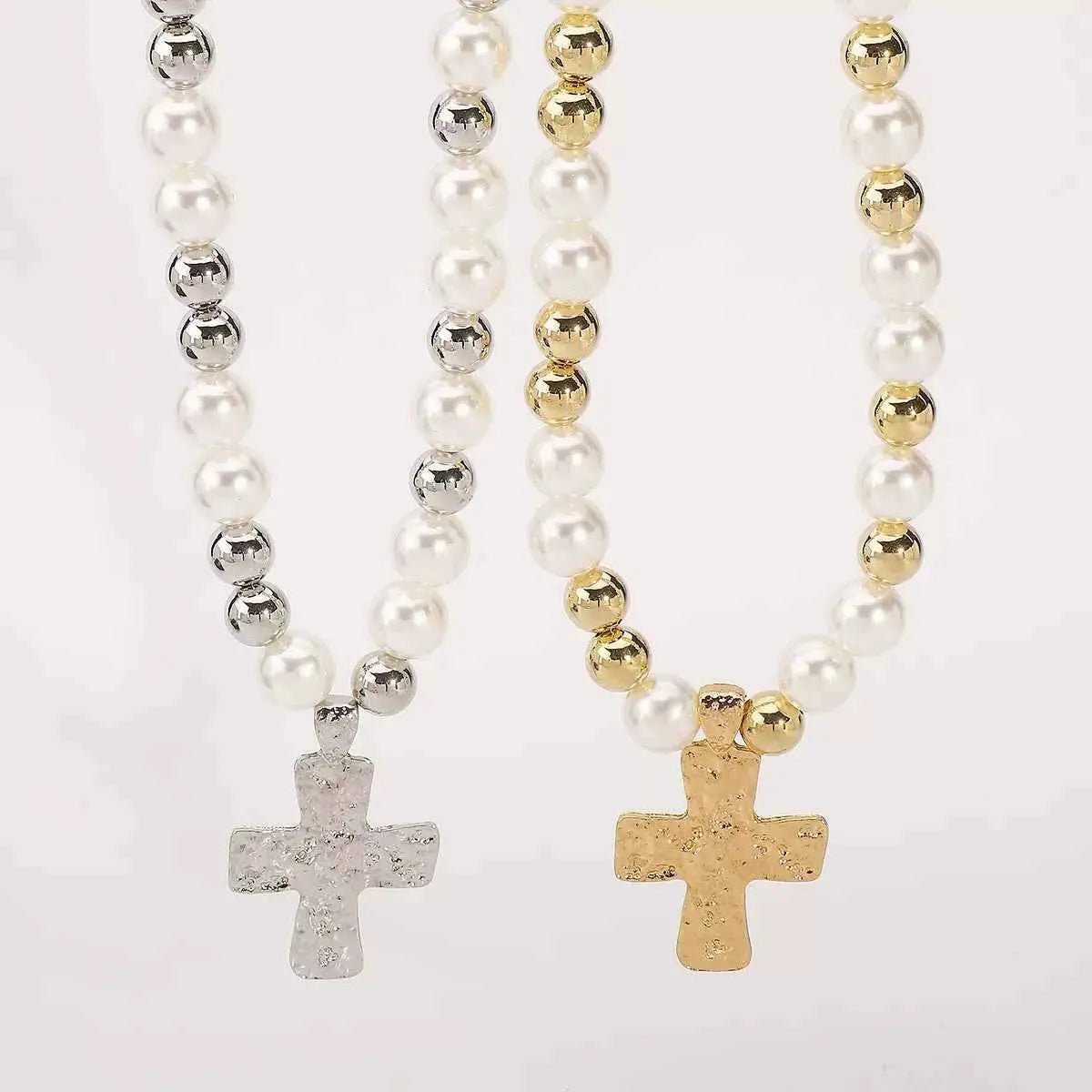 Pearl & Cross Pendant Necklace - SmileBen