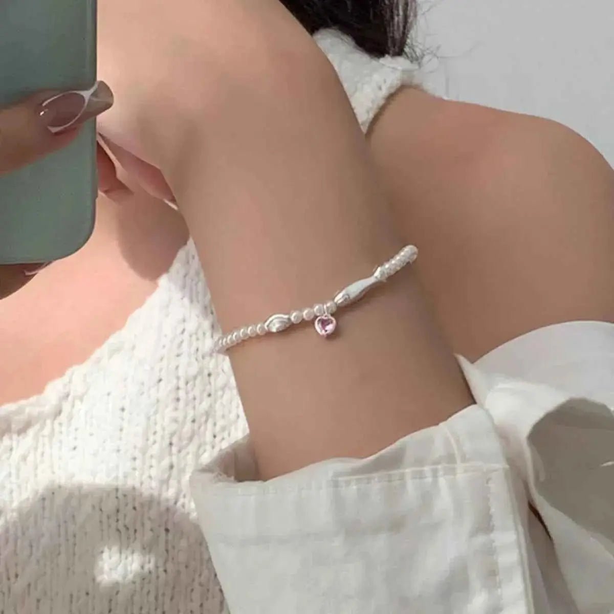 Pearl Fish Bracelet with Heart Charm - SmileBen