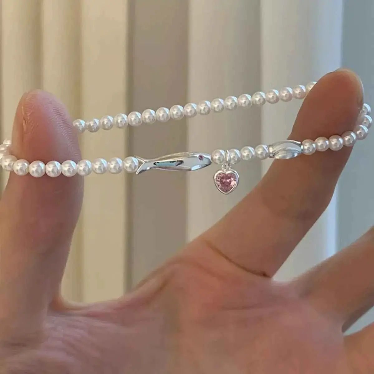 Pearl Fish Bracelet with Heart Charm - SmileBen