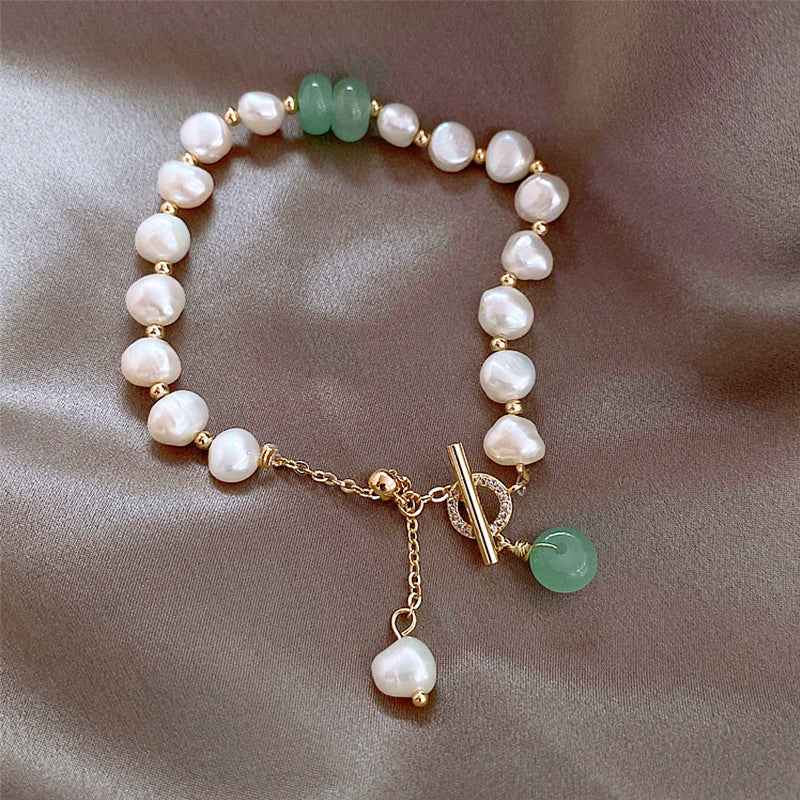 Pearl Green Stone Link Bracelet - SmileBen