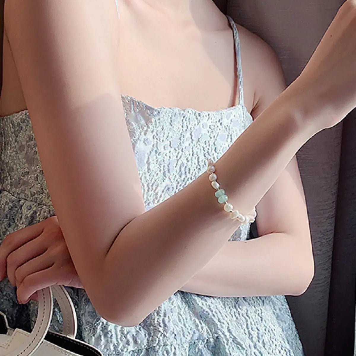 Pearl Green Stone Link Bracelet - SmileBen