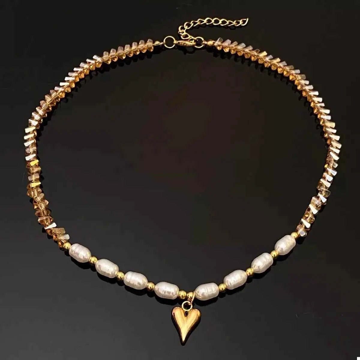 Pearl & Heart Pendant Necklace - SmileBen
