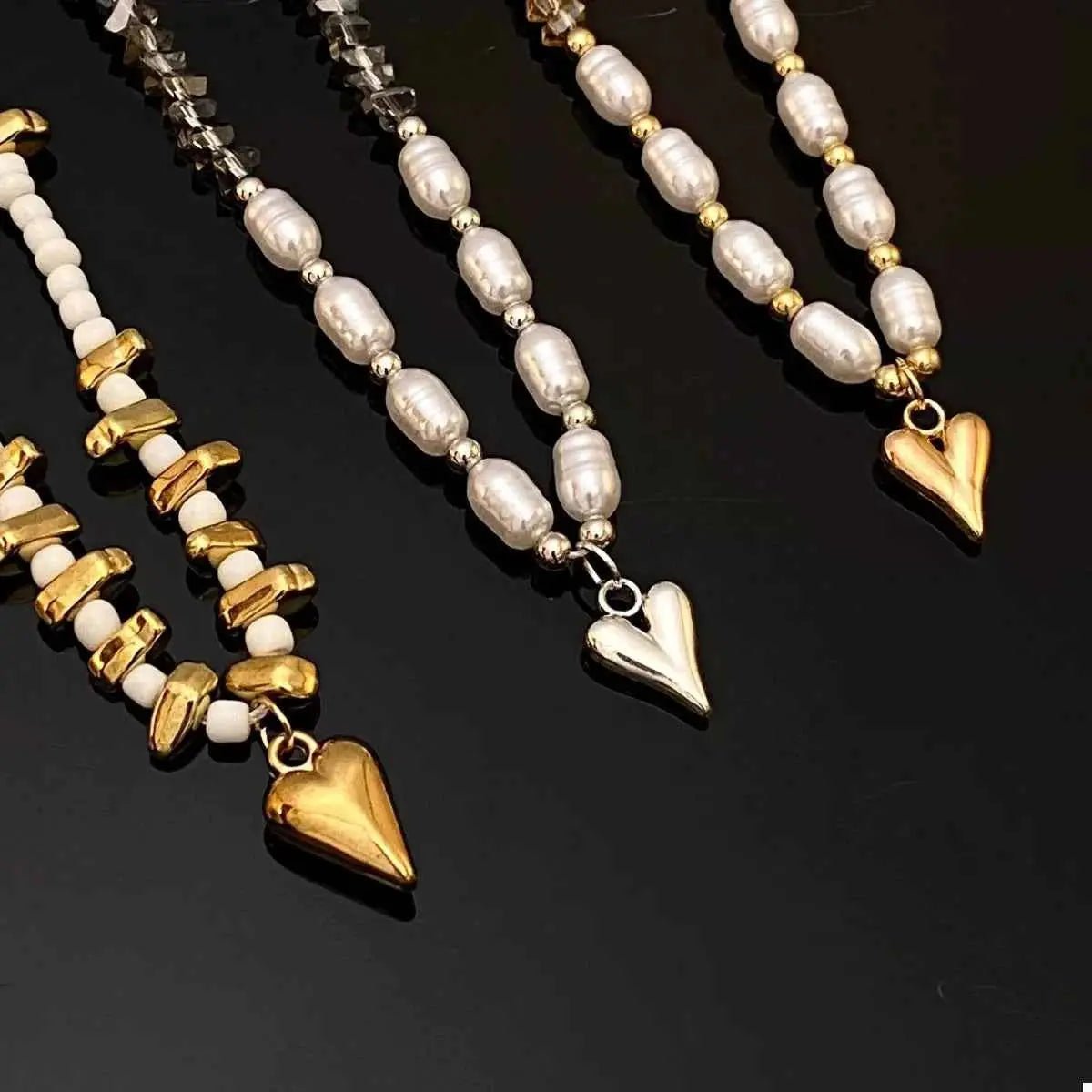Pearl & Heart Pendant Necklace - SmileBen