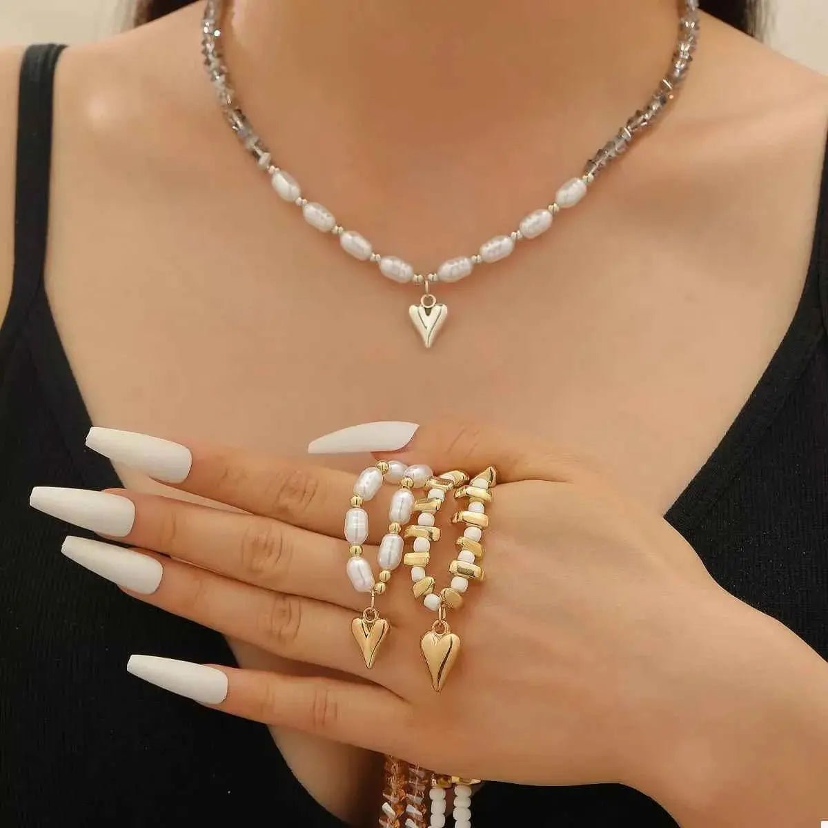 Pearl & Heart Pendant Necklace - SmileBen