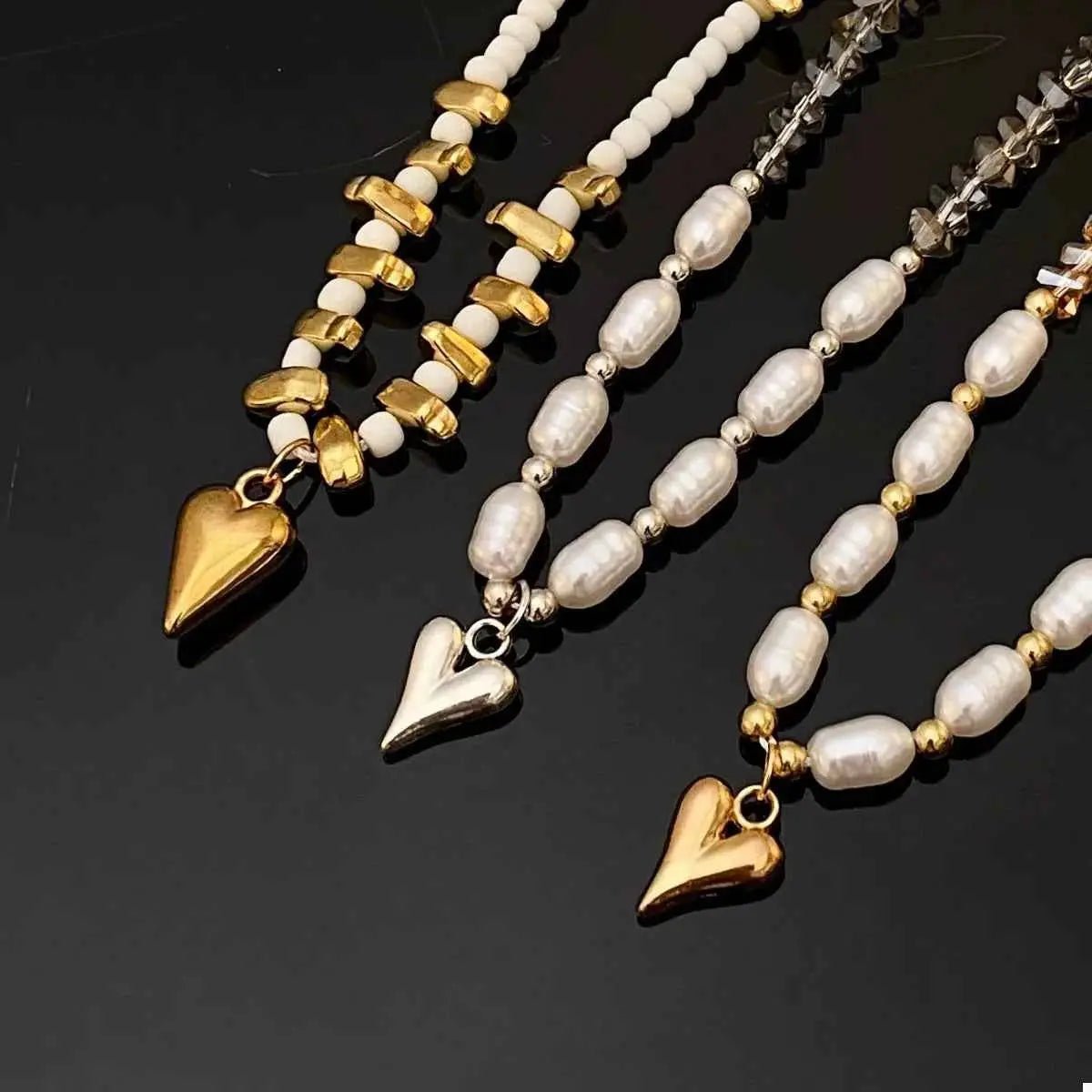 Pearl & Heart Pendant Necklace - SmileBen