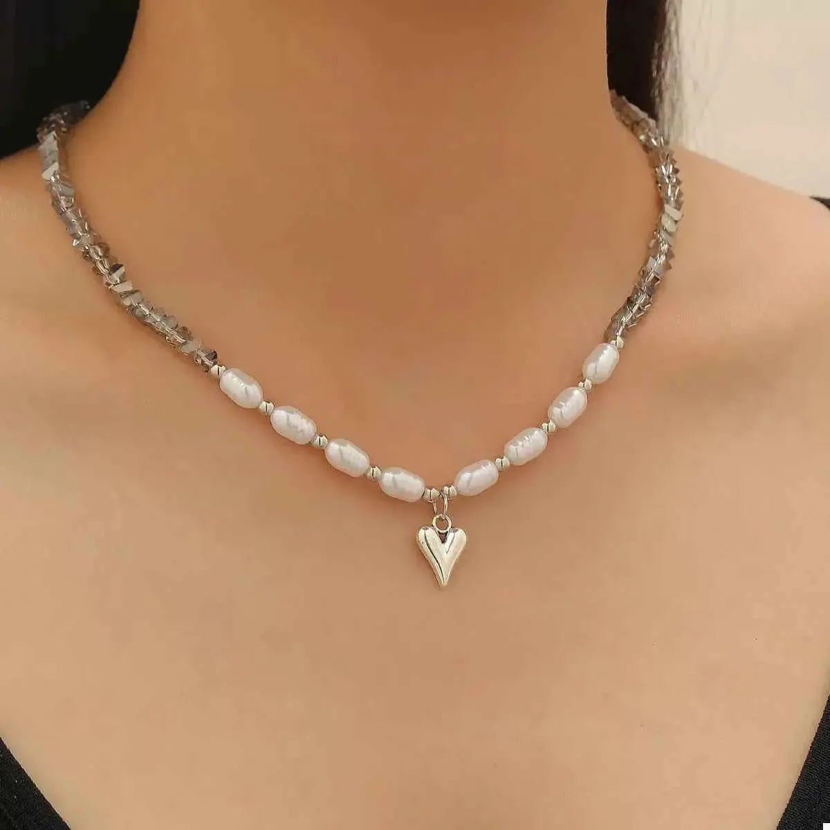 Pearl & Heart Pendant Necklace - SmileBen