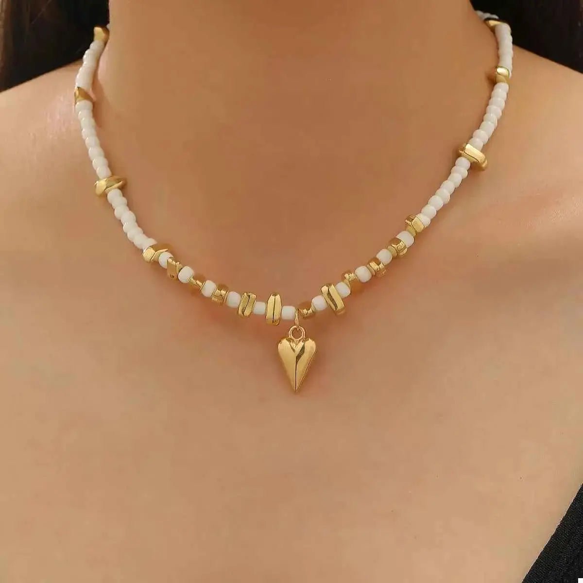 Pearl & Heart Pendant Necklace - SmileBen